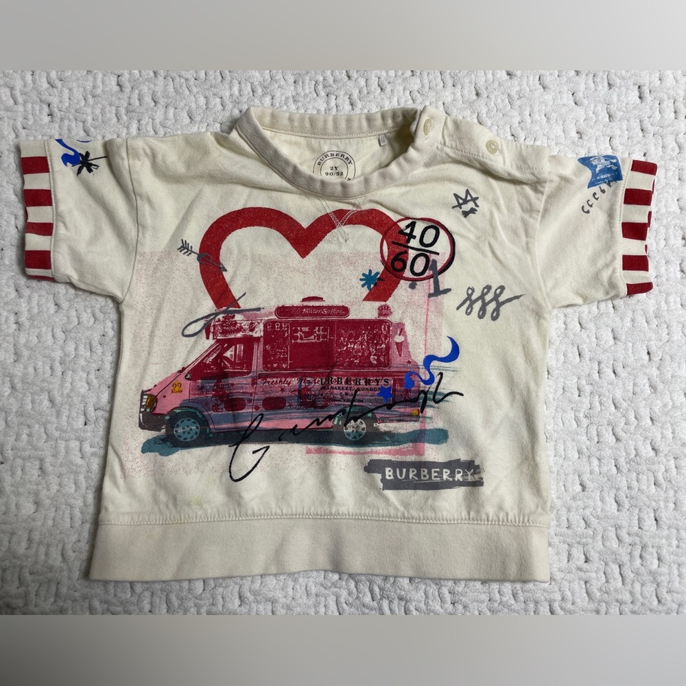 Burberry Cream and Red Short Sleeve Tee